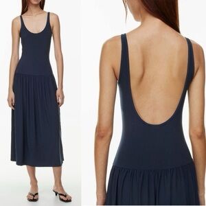 Babaton Aritzia Lowback Midi Dress Minimalist Slip Sundress Black Small